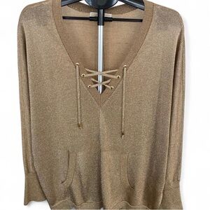 Michael kors Tan V-Neck Sweater with Lace-Up Detail
